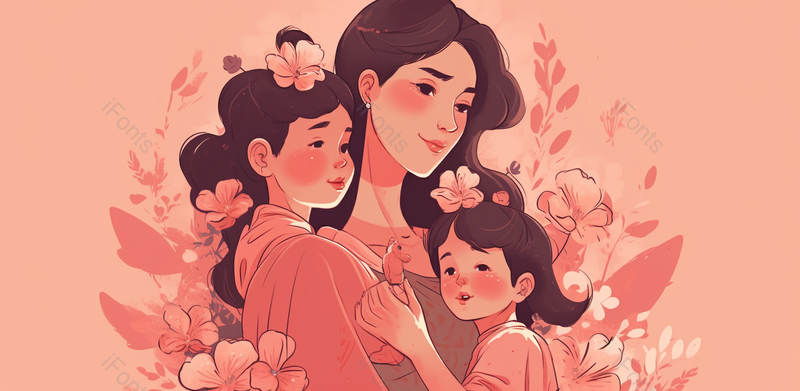 母女三人感恩母亲插画背景海报,插画/手绘图,插画/手绘图库,插画/手绘图下载,插画/手绘
